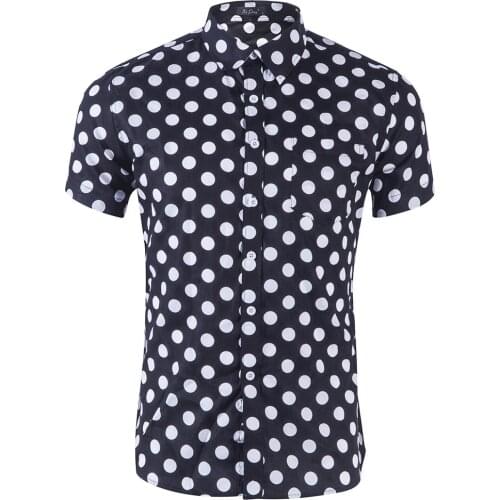 Mens Polka Dot Printed Shirt Short Sleeve Casual Turn-down Collar for Men Buttons Down Men Clothing Camisas Masculina Summer