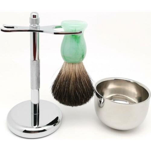 TEYO Black Badger Hair Shaving Brush Set Include Shaving Stand Bowl Perfect for Man Wet Shave Cream Razor