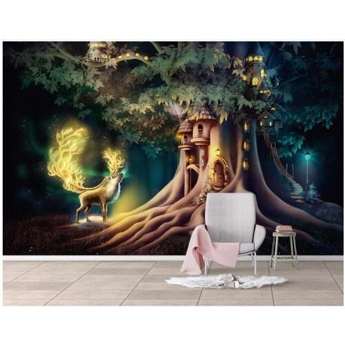 WDBH custom mural 3d wallpaper European oil painting dream forest tree moose home decor 3d wall murals wallpaper for wall 3 d