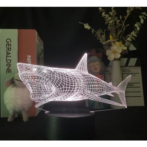 Bedroom Night Light Baby Acrylic 3D Lamp with Crack Base LED Nightlight Shark Great White Shark Color Remote Control Kids Gift