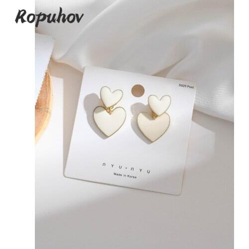 ROPUHOV 2021 New Korean ZA Trendy S925 Silver Needle Sweet Two Love Earrings French Earrings Female
