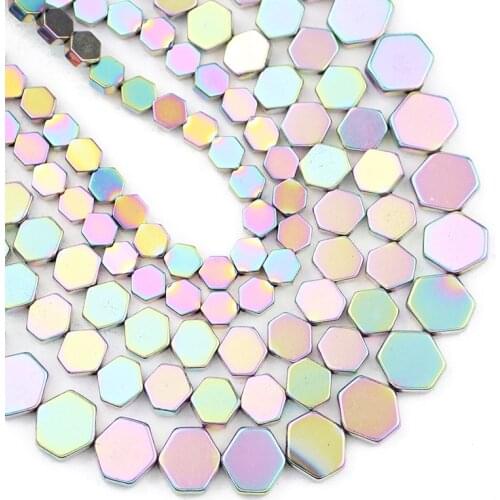 4/6/8MM Light Purple Flat Hexagon Spacer Beads Hematite Natural Stone Loose Beads for DIY Jewelry Making Bracelet Accessories