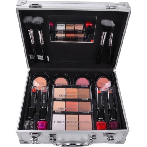 Professional Makeup Kit Matte Shimmer Eyeshadow Pallette Aluminum Box Eye Shadow Lipstick Contouring Powder Blush Brushes Mirror