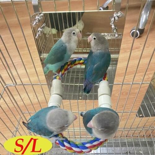 Bird Stainless Steel Mirror With Rope Stand, Bird Perch Mirror Toy Stand Bird Toy For Parrot Parakeets Cockatiels Cage