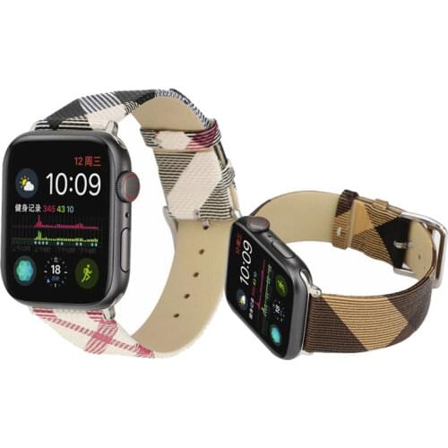 Plaid Pattern Strap For Apple Watch Band 40mm 44mm 42mm 38mm Genuine Leather Wristband Belt Bracelet For Iwatch Series 6 Se 5 4