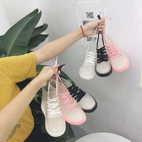 Women Rainboot New Fashion PVC Rain Boots Women Ankle Boots Transparent Shoes Woman Non-slip Waterproof Sneakers 896
