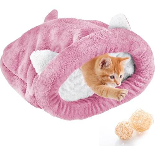 Pet Bed Cats Sleeping Bag Warm Cozy Covered Snuggle Sack For Cats Puppy Pet Cat Sleeping Bag Closed