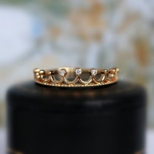 Light Luxury 14K Gold Ring Small Fresh Crown Slim Female Queen Ring Student Rings Band Jewelry