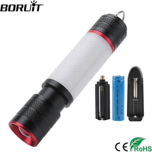 BORUiT T6 COB LED Flashlight 6-Mode Zoom Torch with Hook and Magnet Outdoor Waterproof Camping Hunting Portable Lantern