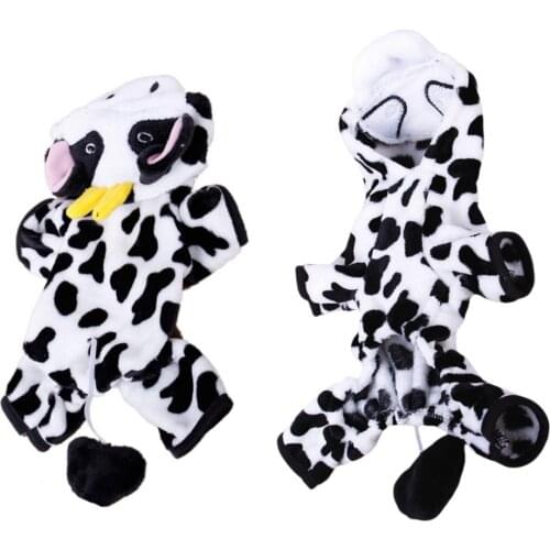 Warm Fleece Pet Costume Dog Coral 4 Legs Hooded Coat Pajama Puppy Doggy Winter Clothes Jacket Apparel Cows chihuahua Outfit
