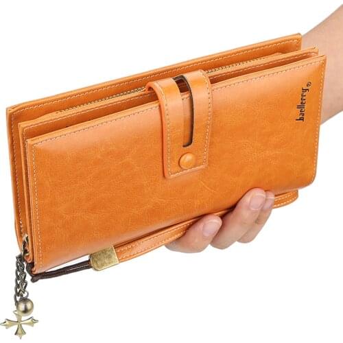 New Purse Lady Long Korean Version of Oil Wax Leather Large Capacity Handbag Fashion Buckle Zipper Cell Phone Bag