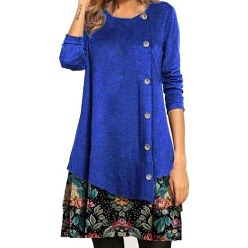 Summer dress Spring Autumn Single-breasted Patchwork Dress Round Neckline Floral Long Sleeve Casual Midi Dress for Women 2021