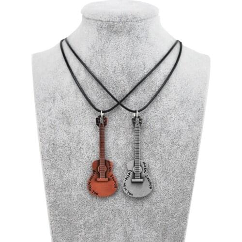 New Cute Retro Guitar Choker Necklace Women Girls Vintage Rock Leather Chain Pendant Necklace Female Jewelry Party Friends Gift