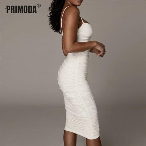 Runway Elegant Dress 2021 Summer Fashion Women Bodycon Sexy Draped Club Party White Dress Slash Backless Spaghetti Strap PR386M
