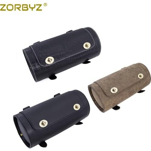 ZORBYZ Motorcycle PU Leather Vintage Saddlebag Front Rear Round Barrel Saddle Tool Bag For Harley Honda Suzuki