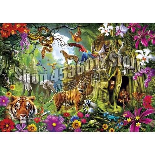 100% DIY 5D Diamond Mosaic Jungle Animals Lions & Tigers Handmade Diamond Painting Cross Stitch Diamond Embroidery Rhinestones