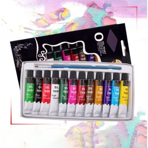 12 Colors Oil Painting Paint Drawing Pigment 12ml Tubes with Brush Set Artist Art Supplies for Beginner