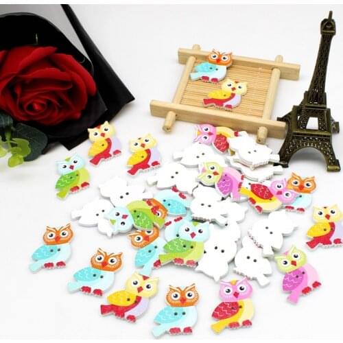 50pcs wooden buttons Cartoon owl shapes clothes scrapbook decorative button for craft scrapbooking sewing accessories