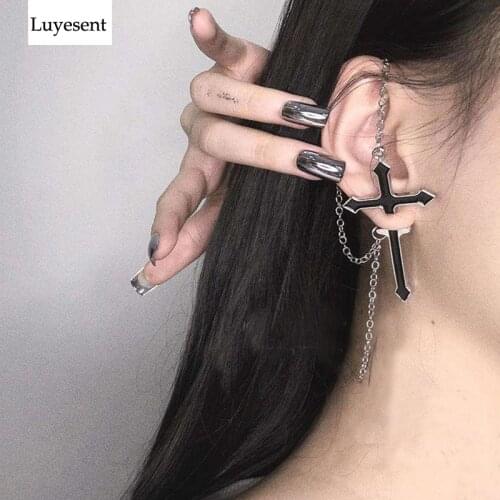 Black Cool Punk Unisex Cross Chains Stud Earring 2021 Women Man 925 Silver Gothic Rock Push-back Earrings Retro Gift Accessories