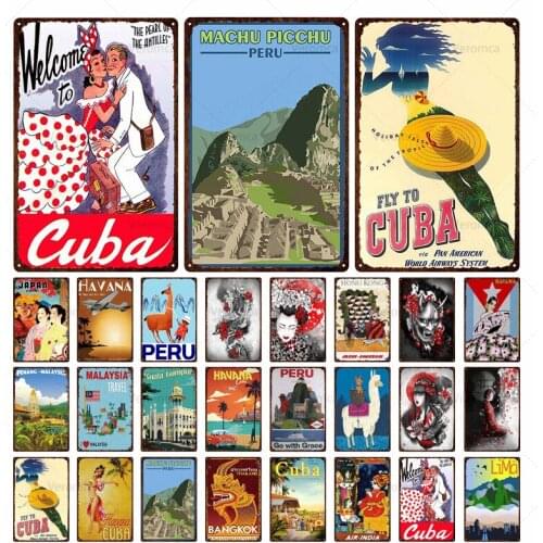 Foreign City Cuba Peru Metal Plaque Vintage Tin Signs Plate Landscape Character Wall Art Decor For Bar Pub Home Iron Painting