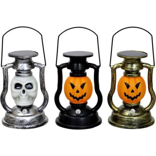 Solar Halloween Lantern Portable Pumpkin Lantern Skull LED Lights Retro Lamp Party Decor manual and light sensor Party Lights
