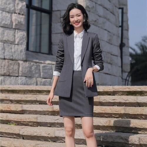 Formal Female Skirt Suits for Women Business Suits Grey Blazer and Jacket Sets Ladies Work Wear Office Uniform Styles
