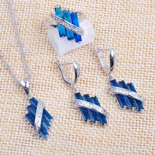 Amazing Russian Style For Women Jewelry Sets Blue Crystal Cubic Zircon Earrings Ring Necklace Pendant 2020 New