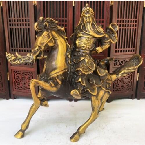 China brass ride horse Guan yu crafts statue