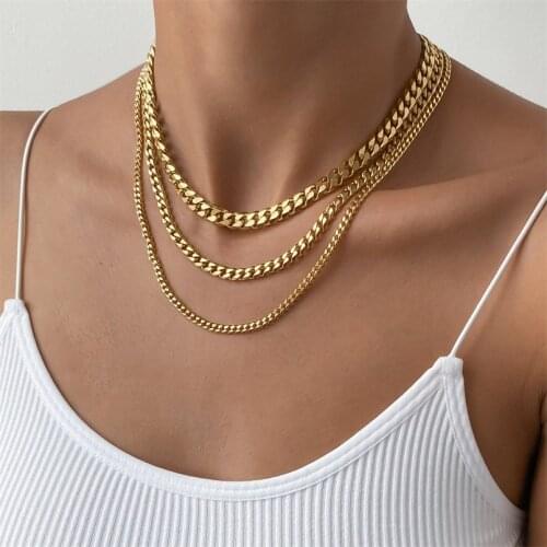 Classic Cuba chain foundation Necklace mens and womens titanium steel stainless steel electroplating genuine gold