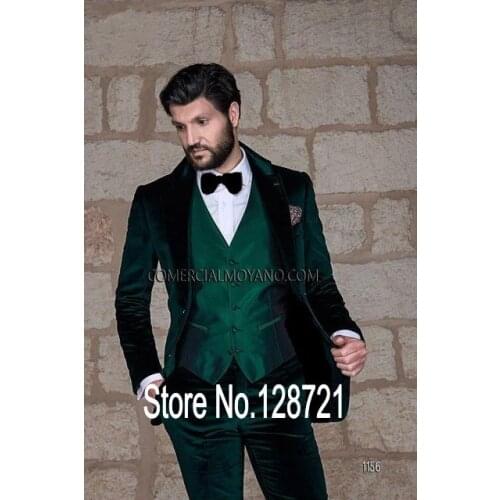 Handsome Green Mens Suits Groom Tuxedos Groomsmen Wedding Party Dinner Best Man Suits Blazer (Jacket+Pants+Vest+Tie) NO:1525