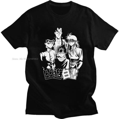 Mens Manga Yu Yu Hakusho T Shirt Short Sleeve Cotton Yusuke Urameshi T-shirt Anime Tshirt Kazuma Kuwabara Tee Kurama Hiei Tops
