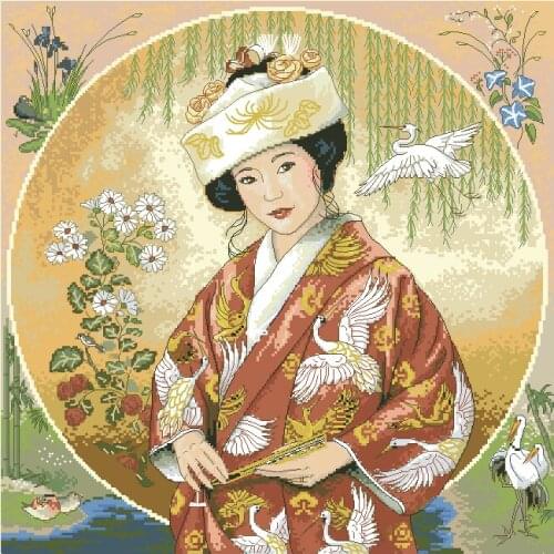 Japanese Maiden Girl Lady Embroidery Top Quality Crafts Needlework 14CT Unprinted Cross Stitch Kits DIY Art Handmade Home Decor