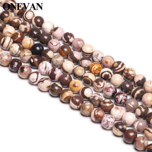 ONEVAN Natural Australian Zebra Jasper Smooth Round Stone Bracelet Necklace Jewelry Making Diy Accessories Gift Design
