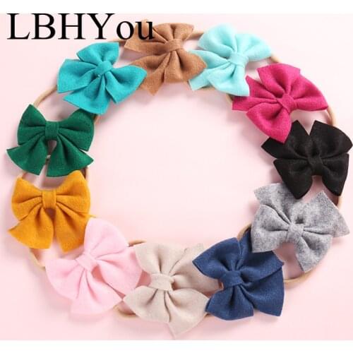 Non-Weave Bows Nylon Headbands Cute Soild Knot Bow Elastic Nylon Hairbands Super Soft Baby Nylon Head Wraps Child Hair Accessory