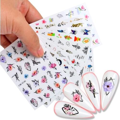 2021 New 5D Black White Butterfly Nail Sticker Rose Flower Fairy Design Adhesive Slider Nails Art Manicure Decoration Tip