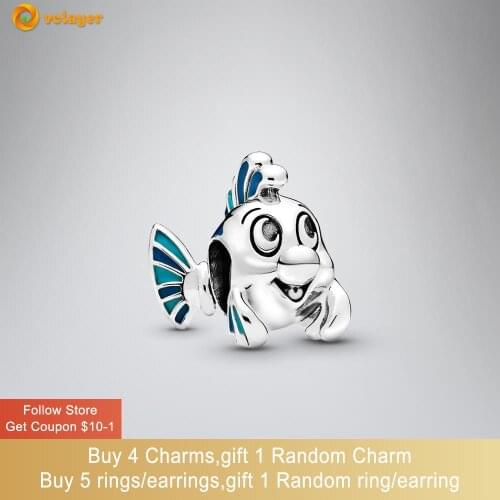 Volayer 925 Sterling Silver Beads The Little Mermaid Charms fit Original Pandora Bracelets Women Jewelry Making Birthfay Gift