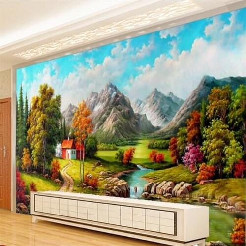 Custom wallpaper 3d photo murals beautiful pastoral landscape oil painting TV background wall living room bedroom 3d wallpaper