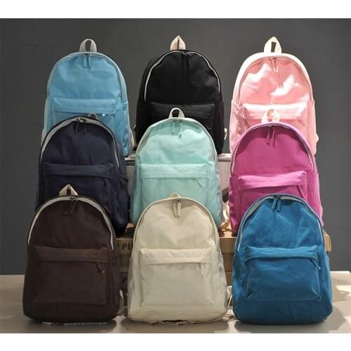 Simple Korean style pure candy color canvas women backpack college student school book bag leisure backpack