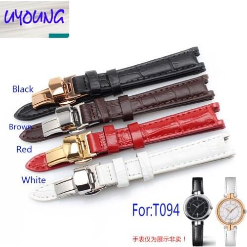 UYOUNG The crocodile leather strap fitted with T094 female watch chain for 12mm black brown red white
