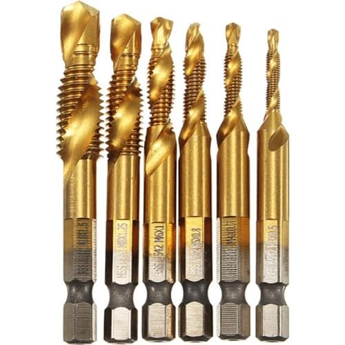 6pcs Self-centering Spiral Pointed Taps HSS Tapping Thread Forming 1/4 Inch Hex Tap Drill Bits Fluted Machine Screw Tap Kit M3-M