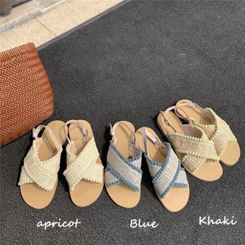 Flat Bottom Cross Belt Sandals Female Summer Roman Boho Sandals Slippers National Wind Soft Sandals Holiday Beach Wear