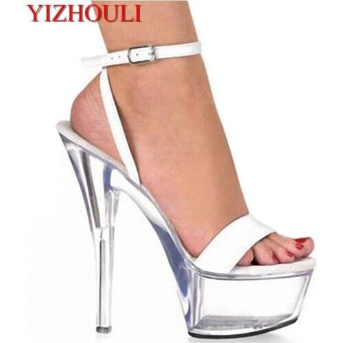 Summer womens stage foot strap heels, 15 cm transparent pole dancing sandals 6 inches, dancing shoes