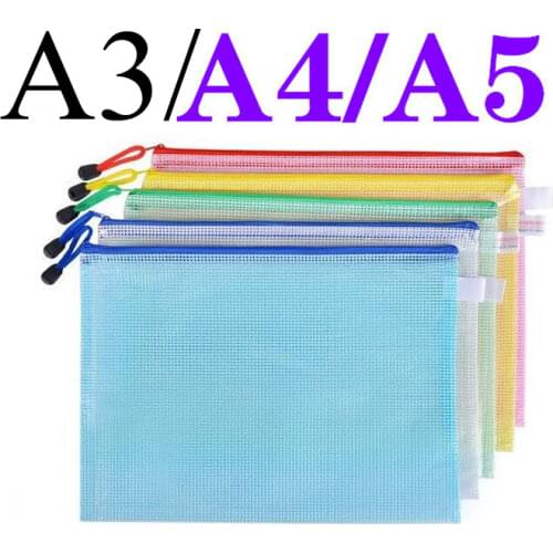 Mesh Zipper Pocket Folders A4 A5 A3 Waterproof Pvc Document Bag for Pouch Filing Stationery Organizer Office Metting Supplies