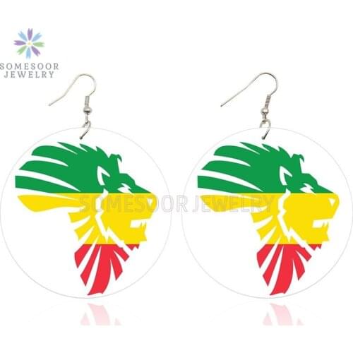SOMESOOR AFRO Eco Lion African Colors Wood Ethnic Earrings Black Artistic Paint Design 6cm Ear Pendant Jewelry For Women Gifts