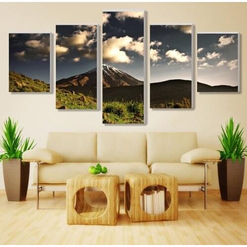 Modern Mountain Peak Landscape HD Print Picture 5 Panels Canvas Art Wall Paintings Frameless Home Decor Picture for Living Room