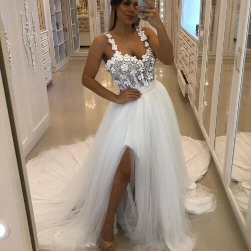 SuperKimJo White Prom Dresses 2020 3D Flowers Beaded Elegant Cheap Lace Prom Gown Vestidos De Gala Vestido Formatura