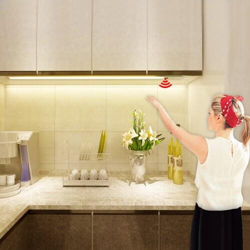 LED Under Cabinet Lights 30 40 50 cm 12V Kitchen Lamp with Hand Sweep Sensor Smart Night Lamp for cocina Closet Wardrobe Bedroom