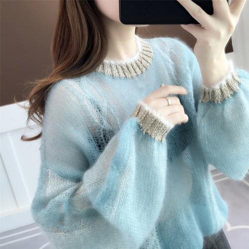 New multicolored spring autumn female hollow-out thin sweater o-neck knitted jumper top loose casual femme pullover sweater