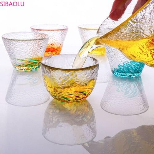 Japanese colored glass tea cup hammered small wine a blue sake fruit wine plum wine Whiskey Kung Fu Tea Set