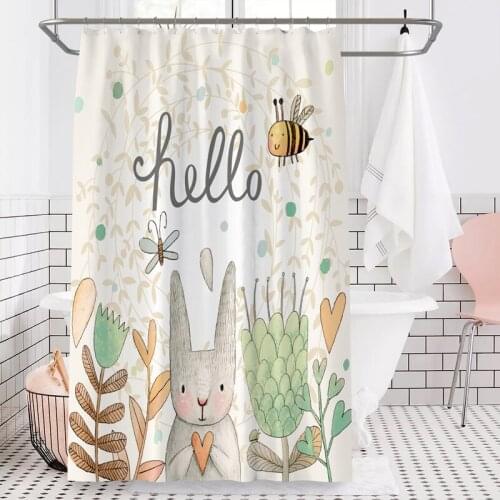 Cute Rabbit 3D Print Digital Pattern Shower Curtains 2020 Newly Bathroom Decoration with Hooks Waterproof rideau douche T298